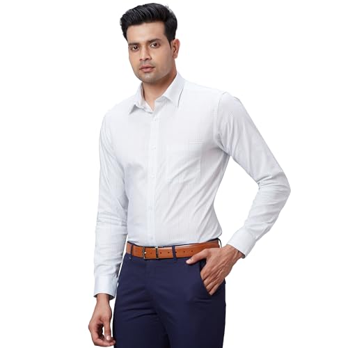 Image of Raymond Men's Pure Cotton Structure Pattern Slim Fit Semi Cutaway Collar Full Sleeve Formal Shirt