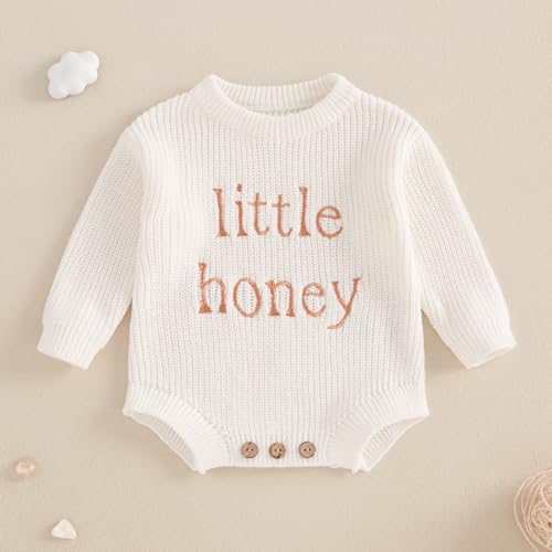 Lesimsam Newborn Baby Boy Girl Valentines Outfit Oversized Embroidery Long Sleeve Knit Sweater Bubble Romper Bodysuit2
