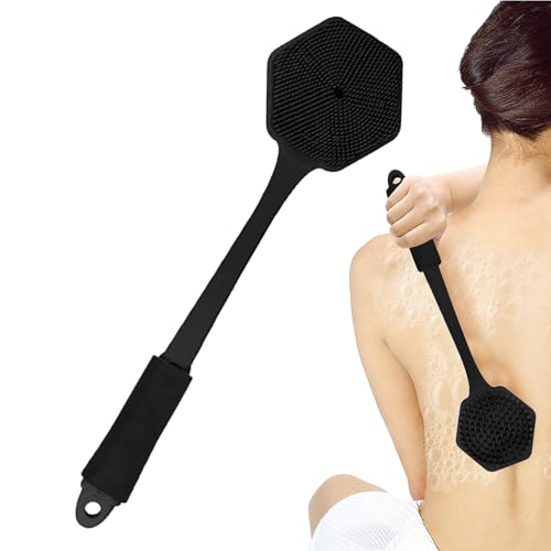 Cepillo exfoliante para el cuerpo – Cepillo de doble cara para ducha con mango largo – Accesorio de baño para exfoliación lavado masaje para mujeres hombres mayores con movilidad reducida brazo