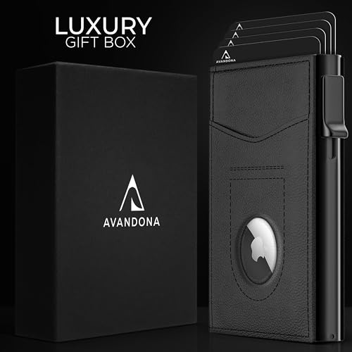 Airtag Wallet for Men - Leather Slim Wallet with Airtag Holder, Mens Minimalist Wallet with RFID Blocking & Money Clip, Gifts for Men - Black3