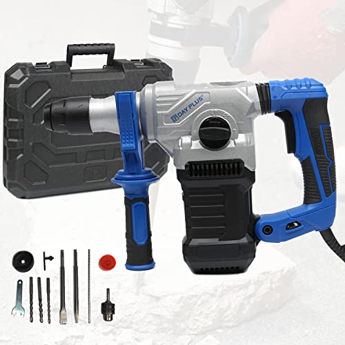 Marteau Perforateur, Perforateur Burineur Marteau Piqueur, Utilisé pour le Béton, le Métal et la Pierre (1500W 6J, 4 Modes, Mandrin SDS-Plus, Livré en coffret avec une poignée supplémentaire)