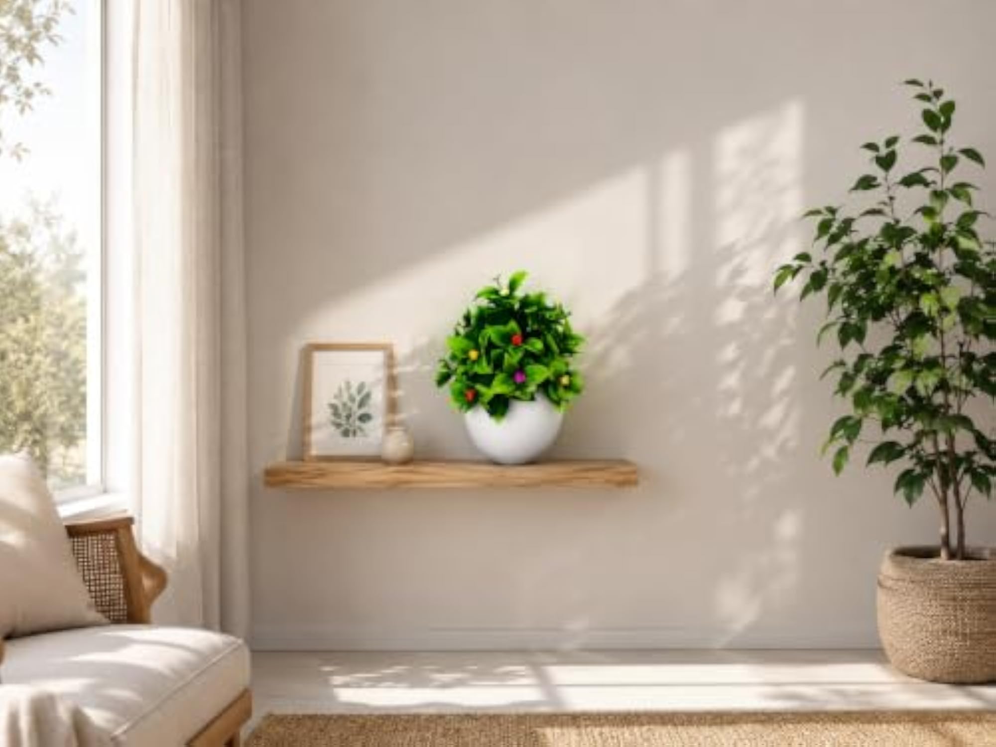Artificial Green Plant with White Pot, Elegant Decor