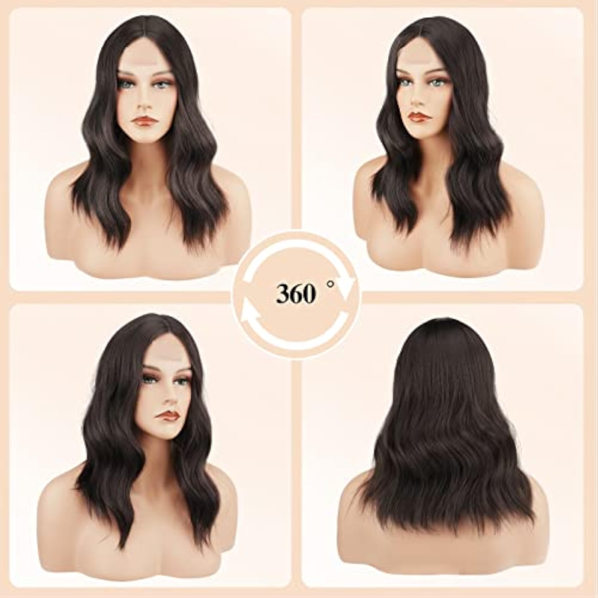Women's Short Dark Brown Wavy Lace Front Wig, 16 Inch