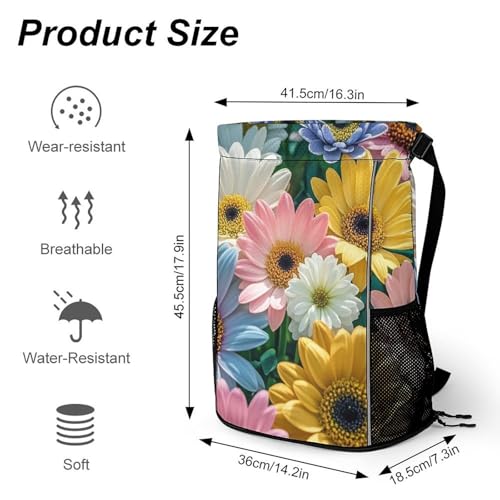 Flowers As Background Drawstring Backpack, Dry Wet Separate Gym Bag Unisex Sports Drawstring Bag for Work, Fitness2
