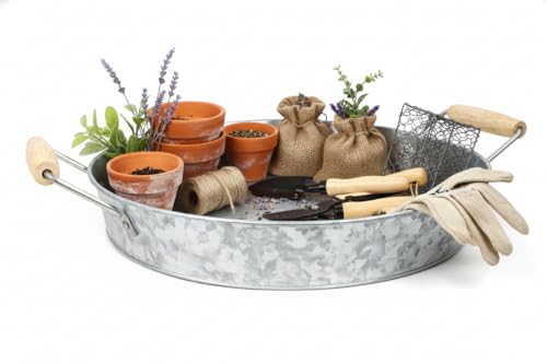 Define Marvelous Round Metal Tray with Wooden Handle, Modern Industrial