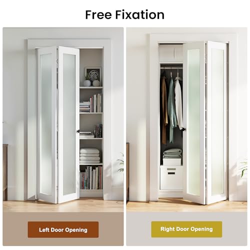 Image of Bifold Doors for 36 inch x 80 inch Opening, 1-lite Tempered Frosted Glass Closet Folding Doors with Hardware kit Included, Water-Proof PVC Surface, Easy Install, White