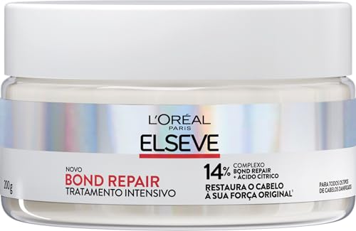 L'Oréal Paris Elseve Bond Repair Máscara de Tratamento Intensivo, com Ácido Cítrico e Glicina, Repara Ligações Capilares Quebradas, Reconstrução Profunda de Fios Danificados, 200g