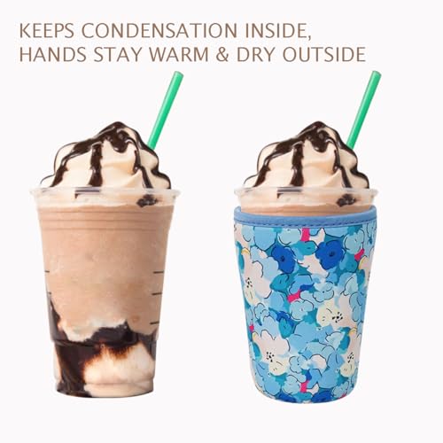 Image of Reusable Insulated Neoprene Iced Coffee Cup Sleeve, Durable Drink Sleeve for Cold Beverages, Beverage Holder for Iced Coffee (Misty Blossom)