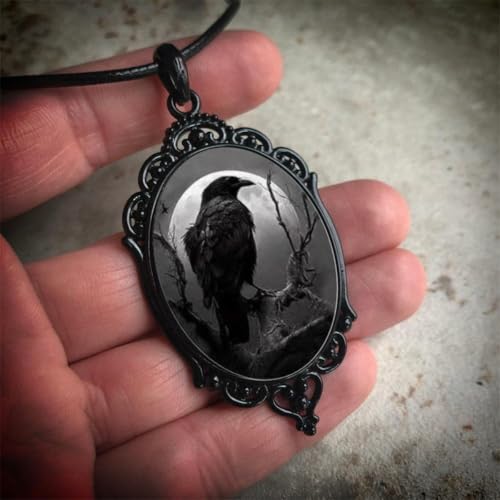 Gothic Necklace for Men Women,Raven Cross Glass Necklaces Bat Pendant Necklace Vintage Gothic Rope Chain Crow Bat Choker Victorian Cemetery Guest Necklaces Halloween Christmas Birthday Jewelry2