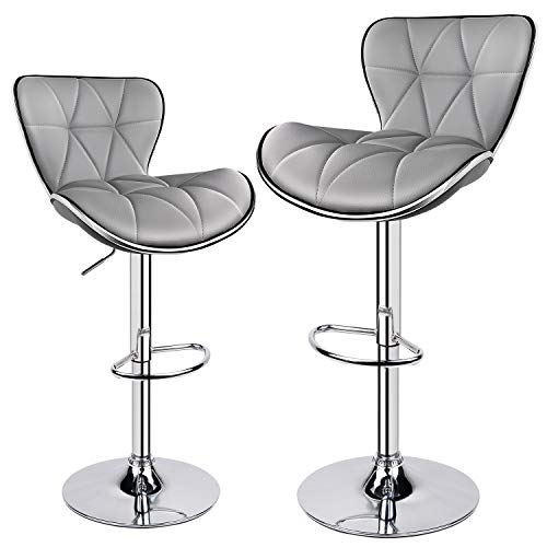 Leader Shell Back Bar Stools Set Of 2, Adjustable Bar Stool With Back, Swivel Barstools (Light Gray) #TOP6