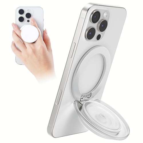 Grippopso for MagSafe Phone Grip, Magnetic Phone Grip Holder Built-in Phone Stand, Magnetic Collapsible Expandible Phone Grip with Adjustable Kickstand for Portrait or Landscape, Translucent White