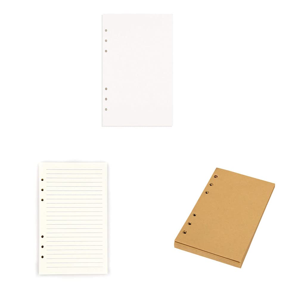 Quaderno A5 classico riutilizzabile tasca larga in pelle 6 fori raccoglitore ad anelli diario con copertina rigida quaderno aziendale, Kraft, 2 pezzi