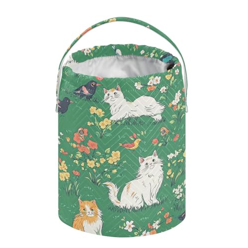 Image of Tatenale Crochet Bag Yarn Bag Knitting Project Bag with Pockets and Handle Portable Yarn Storage Organizer Tangle Free 8.3x11 InchGreen Persian Cat and Hummingbird in Spring39