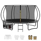 VFU Trampolin Outdoor Ø 222/305/366/427 cm, SGS Zertifikat, Gartentrampolin mit Sicherheitsnetz, Schuhtasche und Leiter, Rundes Riesentrampolin für Kinder und Erwachsene mit Randabdeckung, Schwarz