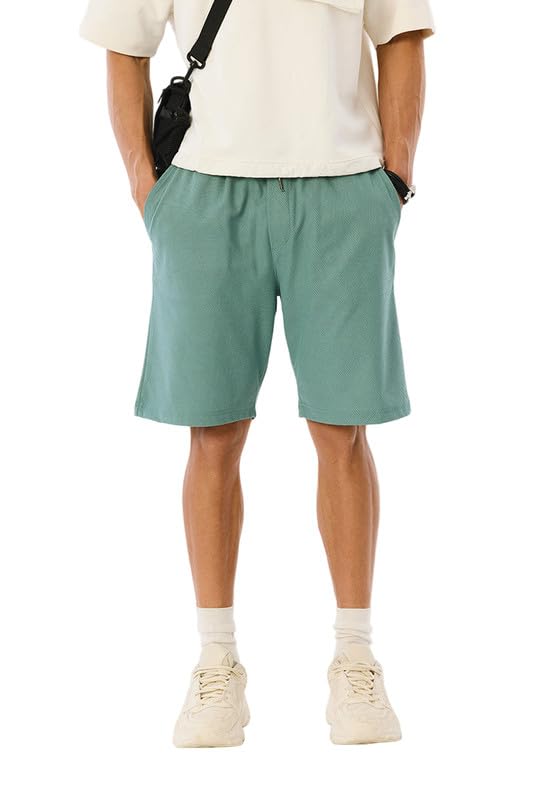 Men Athleisure Shorts | Textured Design with Regular Fit & Mid Rise | 100% Polyester Woven Fabric with Drawstring Closure | Perfect for Summer Casual Wear-image-42