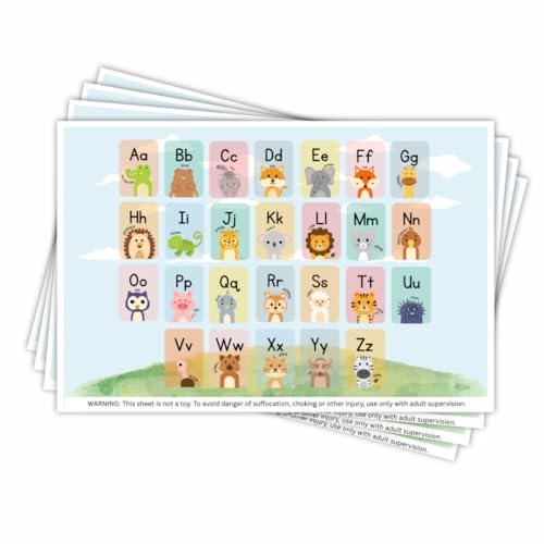 Disposable Stick-on Placemats 40 Pack for Baby & Kids, Restaurant Table Mats 12' x 18' Sticky Place Mats, Toddler Baby Placemat, Animal Alphabet Theme