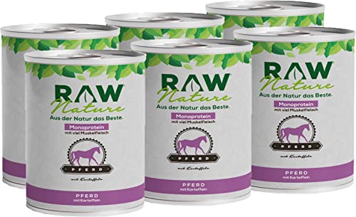 RAW Nature - Pferd Pur 6x800g - Mit Kartoffeln - Nassfutter für Hunde - Hoher Fleischanteil - Monoprotein - Alleinfuttermittel - Getreidefreies Hundefutter (6er Pack)
