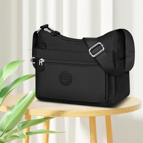 VOBUKE Umhängetasche Damen Mittelgroß Wasserdicht Nylon Crossbody Bag mit Vielen Fächern Leichte Schultertasche Verstellbarer Breitem Freizeit Kleine Messenger Bag für Einkaufen, Reisen