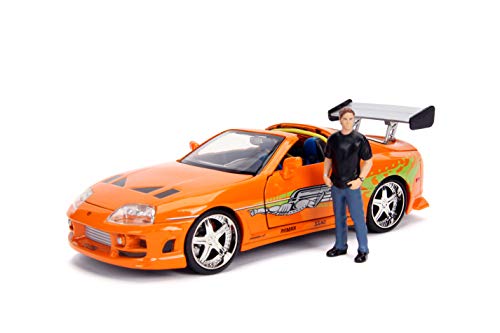 Jada Toys Fast & Furious Brian & Toyota Supra, 1:24 Scale Build N' Collect Die-Cast Model Kit With 2.75" Die-Cast Figure , Orange #TOP2