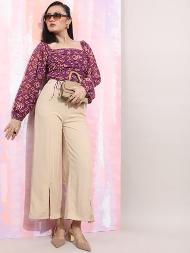 Image of Tokyo Talkies Women's Long Sleeves Square Neck Printed Tops| Stylish Casual wear