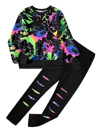 Image of Girls Clothes, Girls Outfits Tie Dye Sweatshirt Tops and Leggings Sweatpants 2 Piece Fall Winter Clothes Set 6-16T