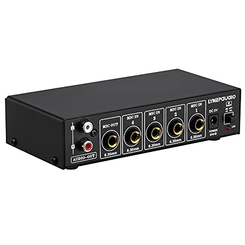 HUIOP Mixer de Microfone de 4 Canais Suporta Saída Estéreo Mini Mixer de Áudio com Ajuste de Graves