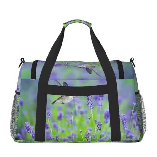 Bolsa de viaje grande plegable e impermeable con estampado floral de lavanda 2