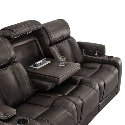 Image of Watson & Whitely Power Reclining Sofa 3-Seat Middle Flip Back, Dark Brown