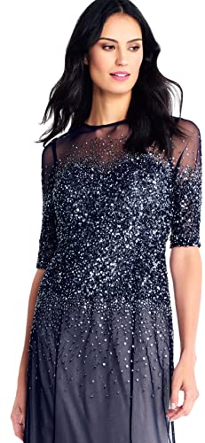 Image of Adrianna Papell Women's Beaded Illusion Dress | Long Sequin Evening Dress with Fitted Bodice & Tulle Skirt Overlay