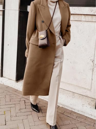 Image of IDEALSANXUN Womens Long Wool Coats Fall Winter Double Breasted Trench Coat Peacoat