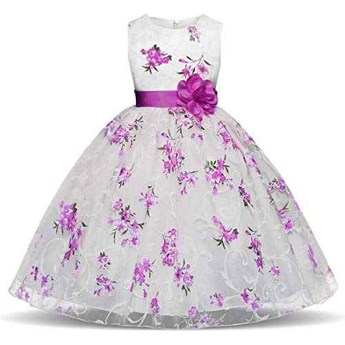 Girls Princess Dress for 3-7 Years Old,Kids Child Girl Clothes Sleeveless Floral Wedding Party Dresses Ball Gown4
