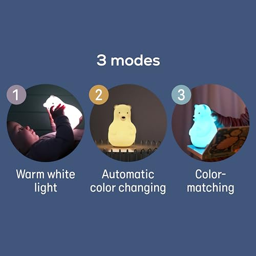 Angelcare Lumicolor Bear Baby Night Light, Color-Changing and Rechargeable Kids Night Light - Thumbnail 3
