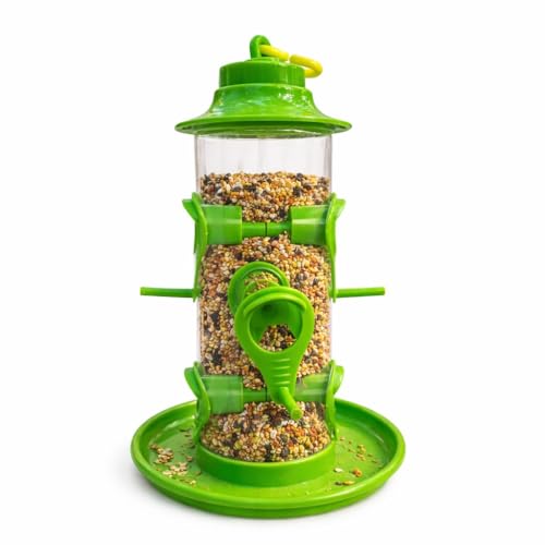 Image of Hanging Need Hut Shape Bird Feeder,6 Feeding Nozzles Green, Transparent Tube,Perch Feeder for Outdoor Garden,Balconies Pack of 1 (Set 1)