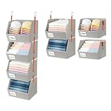 Baesyhom 4 Pcs Modular Closet Organizer - Detachable & Foldable Hanging Storage Cubes, 88L Total Capacity, Heavy Duty Fabric Shelves for Wardrobe, Closet Organization, RV, Dorm, Grey