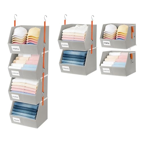 Baesyhom 4 Pcs Modular Closet Organizer - Detachable & Foldable Hanging Storage Cubes