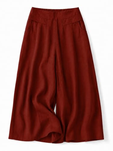 Image of Womanista Women's Relaxed Fit Pure Cotton Linen Flared Palazzo Pants for Woman | Wide Leg Casual Trouser with Pockets | Plazo pants for Women | High Waist Office & Travel Wear (Available in plus size)