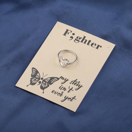 HOLLP My Story isn't Over Yet Semicolon Ring Suicide Awareness Gift Warrior Fighter Semicolon Jewelry Self Harm Awareness Suicide Survivor Gift With Card3