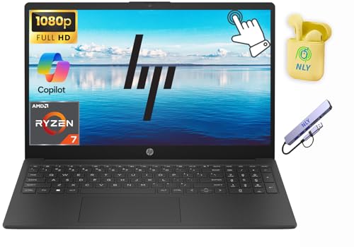 Image of HP Touchscreen 15.6" FHD Business Laptop Computer, Windows 11 Laptop 8GB RAM 512GB Storage (256GB SSD+256GB External), 8-core AMD Ryzen 7 Processor, AI Copilot, Numeric Keypad, NLY Earphones, Black