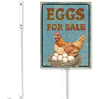 Horienteeon Eggs For Sale Sign With Stake Hen Nest Chicken Eggs For Sale Yard Neighborhood Aluminum Outdoor Lawn Roads Street Business Porch Farmhouse Ranch Farm Courtyard 6x4.6"