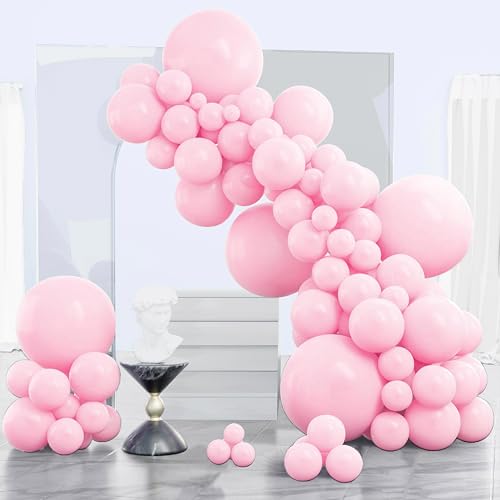 Image of PartyWoo Pink Balloon Arch Kit, 100 pcs Latex Balloons Pack of 18 in 12 in 10 in 5 in Light Pink Balloon Garland, Pastel Pink Party Balloons for Birthday Party, Baby Shower Girls, Wedding