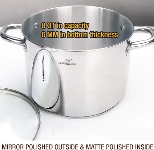 HOMICHEF Stock Pot 8 Quart with Lid Nickel Free Stainless Steel - Mirror Polished Stockpot 8 Quart with Lid - HEALTHY COOKWARE Stockpots 8 Quart - Soup Pot 8 Qt Cooking Pot Induction Pot With Lid - Image 3