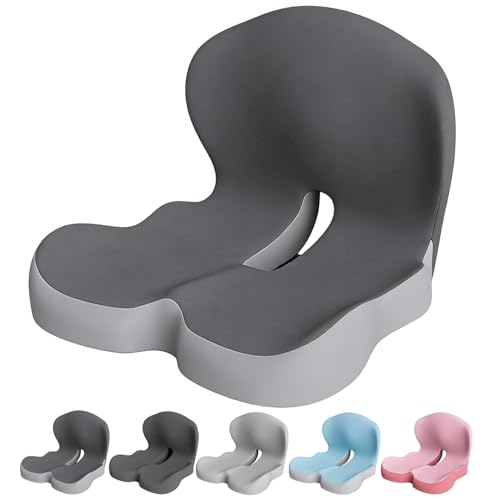 Febher Celinva Orthopedic Cushion Seat Cushion L-Shaped Lumbar Support Breathable Design for Office Chair Car Wheelchair Ergonomic Non Slip MemoryFoam Seat Skin with Back Support (Dark Grey-b)