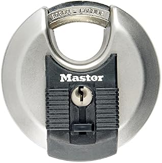 MASTER LOCK Heavy Duty Disc Padlock [Key] [Stainless Steel] [Outdoor] M40EURD - Best Used for Storage Units, Sheds, Garages, Trailers and More