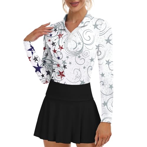 Image of Soneven Womens Golf Shirts Moisture Wicking V Neck Long Sleeve Polo Shirts Collared Tops