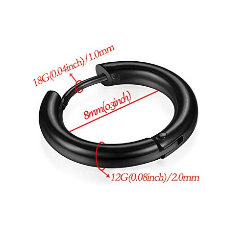 Image of 316L Surgical Stainless Steel Huggie Hoop Earrings 6mm 8mm 10mm 11mm 12mm 14mm Hypoallergenic Earrings Hoop Cartilage Helix Lobes Hinged Sleeper Earrings For Men Women