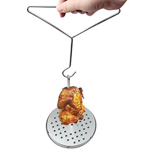 Buxiffod Turkey Fryer Rack, Poultry Deep Frying Rack Bbq Vertical Chicken Roaster Holder Deep Fry Pot Grill Aluminum Racks With Chrome Finish Wire Handle Lifter Hook Detachable #TOP2