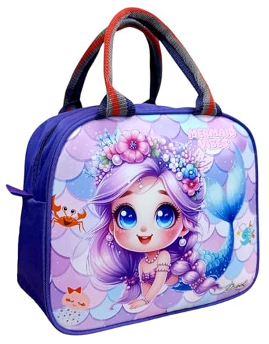 Image of TERA 13 Lunch Bags Insulated Lunch Tiffin Carry Bag (1 pcs) Mermaid Large Size Hot Cold B-ag for Office Travel School Picnic for Girls, Boys, Men & Women, Cartoon Gift Storage Zipper Bag for Girls