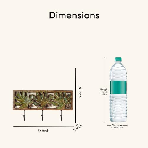 Image of AAKRITI ART CREATIONS Autumn Leaf Towel Hanger with Hooks | Rustic Wood Wall Organizer with 3 Hooks | Storage Shelf for Towels, Napkins, Cloths | Multifunctional Wall Decor Item