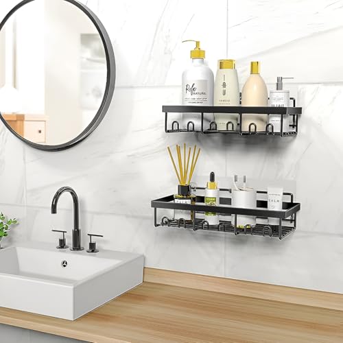 Image of Homeor MS Self Adhesive Bathroom Shelf I Wall Mounted Bathroom Organizer I Shower Caddy Shelf Organizer Rack I Multifunctional Bathroom Rack for Bathroom, Living Room & Kitchen Accessories, Pack of 2