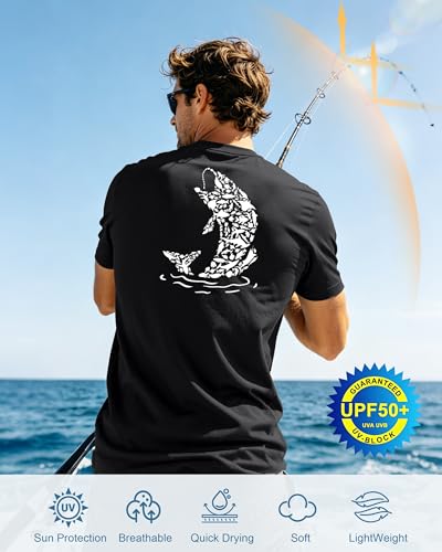 Image of FISHEAL Men's UPF 50+ Swim Fishing Graphic Shirts, Short Sleeve UV Sun Protection T-Shirt, Quick Dry Beach Water Rash Guard